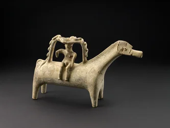 Terracotta paard rhyton met ruiter als onderdeel van handvat op de rug, Late Cypriotische IIIB-periode, c.1125-1050 v.Chr.